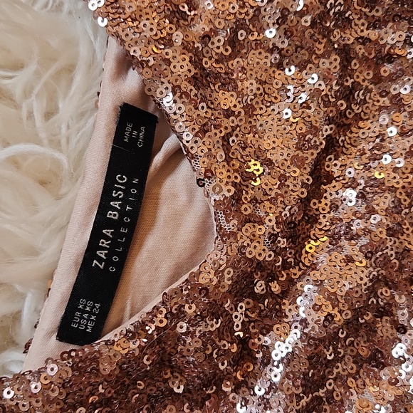 Zara XS Rose gold sequin midi slip dress - Picture 9 of 16